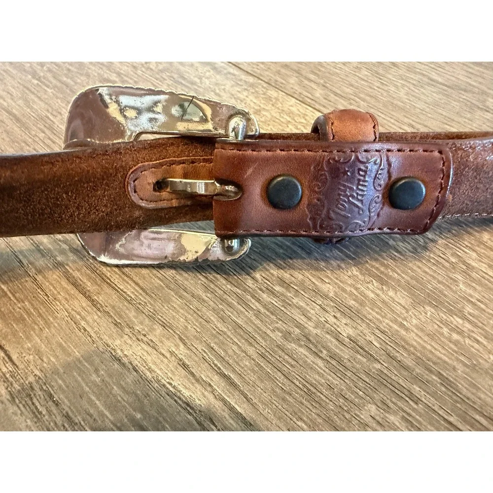 Tony Lama Mens 36 Brown Leather Western Concho Embroidered Belt 7699L USA